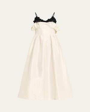 Kika Vargas Theresa Taffeta Lace Midi Cocktail Dress - Natural