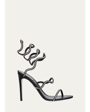 Rene Caovilla 105Mm Embellished Satin Snake-Wrap Sandals - White