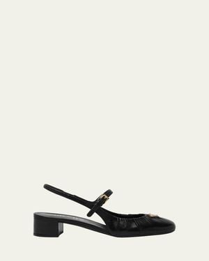 Prada Ruched Toe Mary Jane Leather Pumps - White