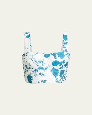 Erdem Floral-Print Cotton-Linen Bra Top - Blue
