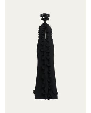 Tom Ford Silk Crepe Ruffled Halter Evening Dress - White