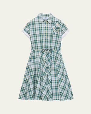 Prada Embroidered Checked Cotton Midi Polo Dress - Blue