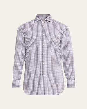 Kiton Cotton Mini-Check Classic Fit Sport Shirt - Purple