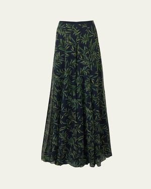 Carolina Herrera Iris-Printed Wide-Leg Silk Chiffon Pants - Green