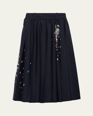 Prada Embroidered Wool Midi Skirt - Blue