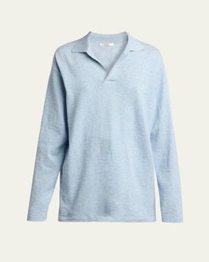 The Row Niosa Long-Sleeved Cotton & Linen Polo Top - Blue