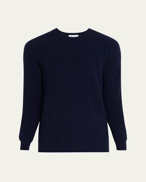 Bergdorf Goodman Cashmere Fisherman Rib Crewneck Sweater - Blue