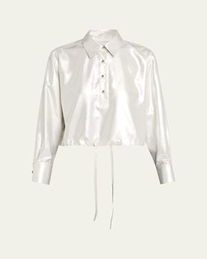 WE-AR4 The Crawford Cropped Shimmer Silk Blouse - Natural