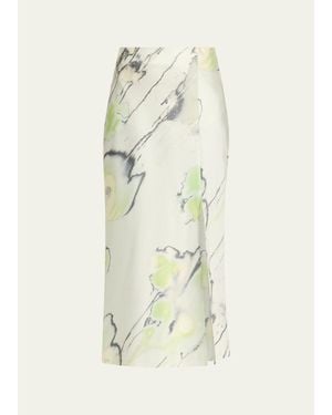 Jason Wu Watercolor Crepe Satin Slip Midi Skirt - White