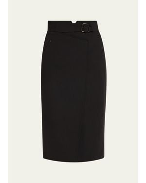 Akris Trapezoid Buckle Wrapped Wool Pencil Skirt - Black