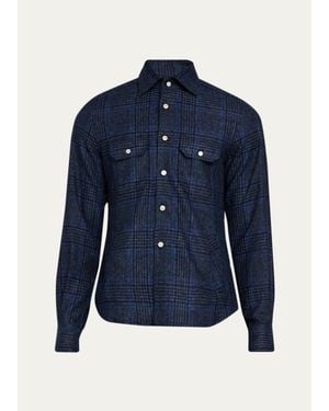 Kiton Cashmere Plaid Overshirt - Blue