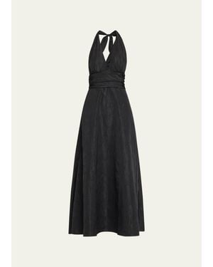 BERNADETTE Marylin Camelia Embossed Cotton Midi Halter Dress - Black