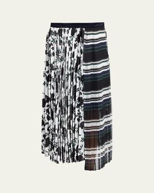 Sacai Mixed-Print Pleated Midi Skirt - White