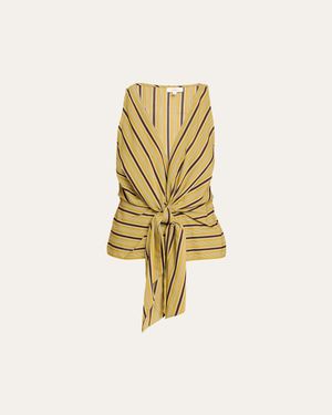 A.L.C. Elle Stripe Sleeveless Tie-Front Top - Metallic