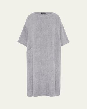 Eskandar Heavyweight Delave Linen Angle-To-Front Side Seam Scoop Neck T-Shirt Dress - Gray
