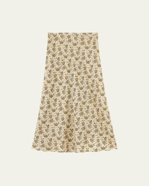 Loro Piana Simona Floral Silk Fil Coupé Midi Skirt - Natural