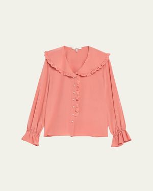 Chloé Bertha-Collar Ruffle Button-Down Silk Blouse - Pink