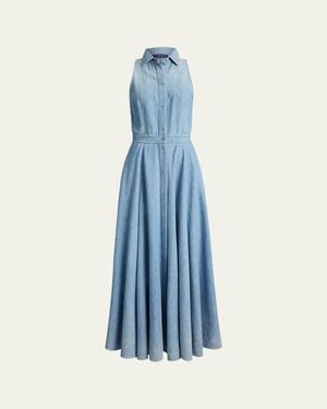 Ralph Lauren Sleeveless Cotton Denim Collared Maxi Day Shirtdress - Blue
