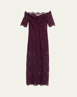 Rabanne Off-The-Shoulder Twisted Lace Midi Dress - Purple