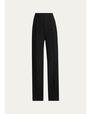 Saint Laurent Pinstriped Wool Crepe De Laine Straight-Leg Pants - Black