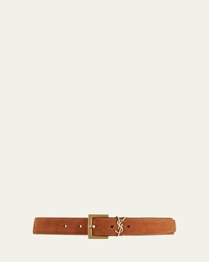 Saint Laurent Ysl Monogram Suede Belt - Brown