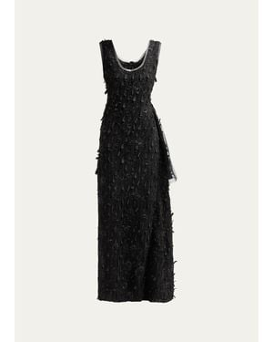 A.W.A.K.E. MODE Side-Drape Textured Maxi Dress - Black
