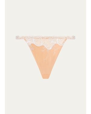 Lise Charmel Embroidered Satin Thong - White