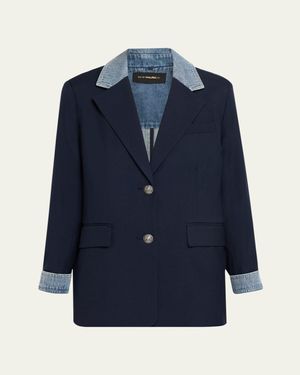 Kobi Halperin Silva Single-Breasted Mixed Media Jacket - Blue