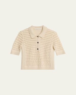 Maria McManus Cashmere And Cotton Lace Crochet Polo Shirt - Natural