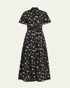 Adam Lippes Leighton Floral-Print Belted Midi Shirtdress - Black