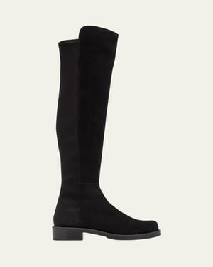 Stuart Weitzman Bold Suede Moto Over-The-Knee Boots - Black