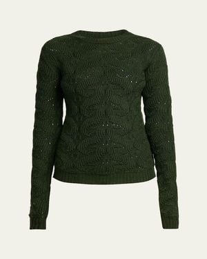 Etro Wool-Blend Pointelle Cable Knit Crewneck Sweater - Green