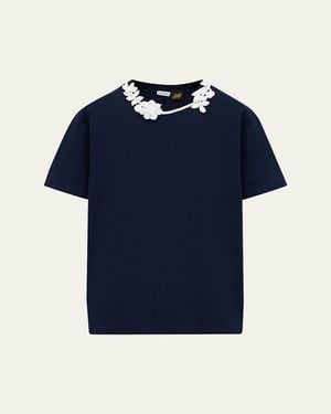 Loewe X Paula's Ibiza Floral Crochet-Collar Short-Sleeve T-Shirt - Blue