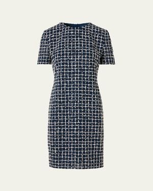 Akris 3D Check Embroidered Sheath Dress - Blue