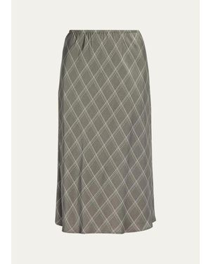 Vince Diamond Plaid Midi Skirt - Gray