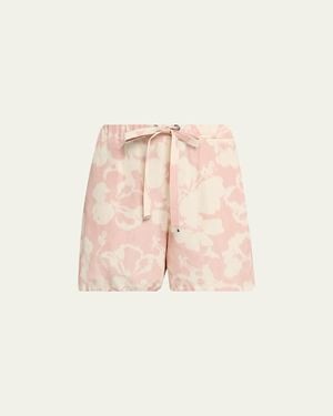 Moncler Floral-Print Drawstring Shorts - Pink