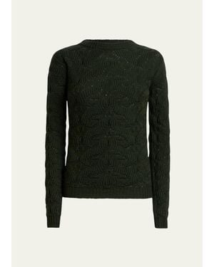 Etro Textured Pointelle Wool Crewneck Sweater - Black