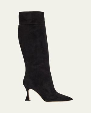 Manolo Blahnik Miralonepla Suede Knee Boots - Black