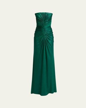 Elie Saab Strapless Ruched Coated Jersey Gown - Green