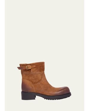 Versace Suede La Medusa Buckle Ankle Boots - Brown