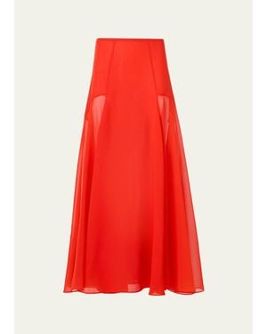 Akris Sheer Silk Organza Godet Midi Skirt - Red