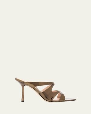 Stuart Weitzman 85Mm Rubie Metallic Leather Mule Sandals - Natural