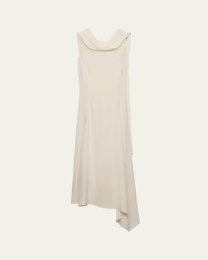 Prada Neck-Scarf Backless Cady Crepe Midi Dress - Natural