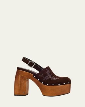 Jimmy Choo Alida Embroidered Suede Platform Clogs - Brown