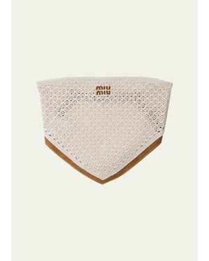 Miu Miu Strapless Crochet Knit Bandana Top - Natural