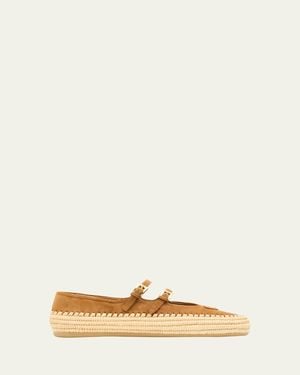 Prada Suede Double Mary Jane Strap Espadrilles - Natural
