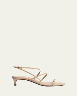 KHAITE Strappy Leather Kitten-Heel Sandals - Natural