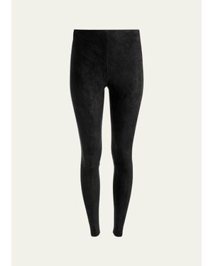 Alice + Olivia Lennox Mid-Rise Suede Leggings - Black