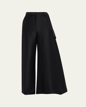 Heirlome Rickie Shantung Silk Asymmetric Wide-Leg Pants - Black
