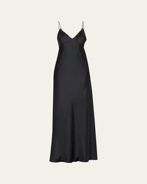 LoveShackFancy Mystara Satin Maxi Dress - Black